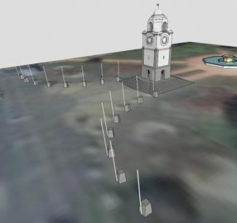 西摩广场钟楼喷泉和纪念碑SU模型下载_sketchup草图大师SKP模型