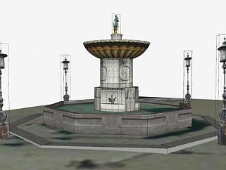 丹麦哥本哈根老广场的明爱喷泉SU模型下载_sketchup草图大师SKP模型