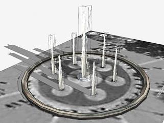 华盛顿广场公园中央喷泉SU模型下载_sketchup草图大师SKP模型