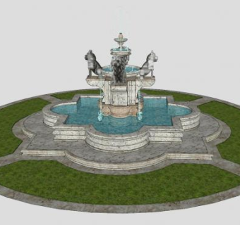 石狮欧式流水喷泉SU模型下载_sketchup草图大师SKP模型