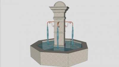 石灰石石柱喷泉SU模型下载_sketchup草图大师SKP模型
