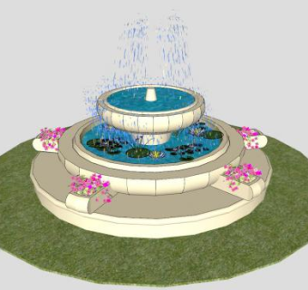 欧式花卉喷泉池塘SU模型下载_sketchup草图大师SKP模型