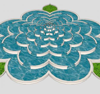 花边花叶流水喷泉SU模型下载_sketchup草图大师SKP模型
