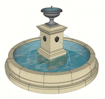 古典泳池喷泉SU模型下载_sketchup草图大师SKP模型