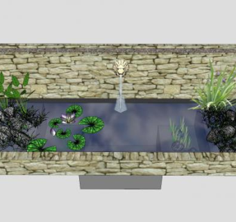 维多利亚风格池塘喷泉SU模型下载_sketchup草图大师SKP模型