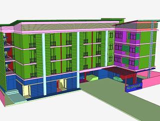 现代户外公寓建筑SU模型下载_sketchup草图大师SKP模型