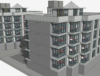 高效城市公寓小区SU模型下载_sketchup草图大师SKP模型