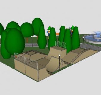 游玩滑板设施公园建筑SU模型下载_sketchup草图大师SKP模型