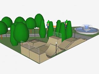 游玩滑板设施公园建筑SU模型下载_sketchup草图大师SKP模型