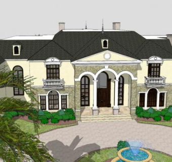 法国城堡古建筑SU模型下载_sketchup草图大师SKP模型