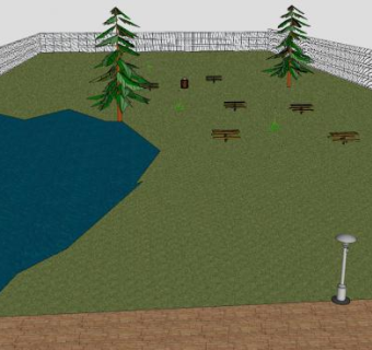 大型湖泊公园SU模型下载_sketchup草图大师SKP模型