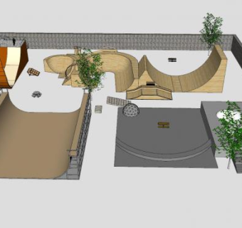 滑板公园设施建筑SU模型下载_sketchup草图大师SKP模型