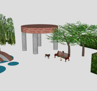 凉亭观景公园SU模型下载_sketchup草图大师SKP模型