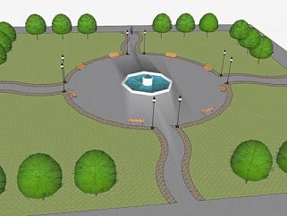 喷泉水景现代公园SU模型下载_sketchup草图大师SKP模型
