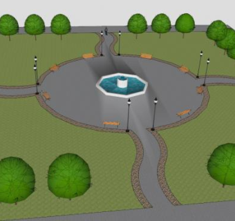 喷泉水景现代公园SU模型下载_sketchup草图大师SKP模型
