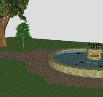 池塘水景公园SU模型下载_sketchup草图大师SKP模型