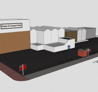 大型建筑楼和停车区SU模型下载_sketchup草图大师SKP模型
