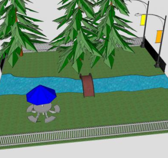 小公园水景休闲区SU模型下载_sketchup草图大师SKP模型