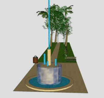 公园走道观景喷泉SU模型下载_sketchup草图大师SKP模型
