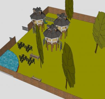 现代高架凉亭和游乐设施SU模型下载_sketchup草图大师SKP模型