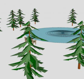 园林式池塘公园SU模型下载_sketchup草图大师SKP模型