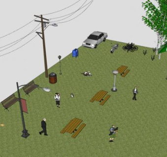 绿地公园休闲场地SU模型下载_sketchup草图大师SKP模型