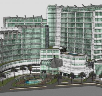 现代综合建筑外观SU模型下载_sketchup草图大师SKP模型