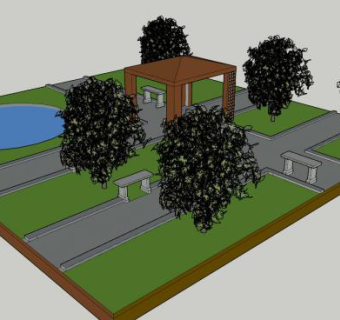 现代人造景观公园场地SU模型下载_sketchup草图大师SKP模型