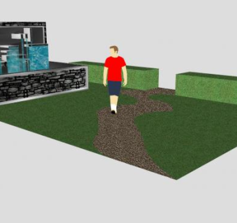 园林花园和水幕墙喷泉SU模型下载_sketchup草图大师SKP模型