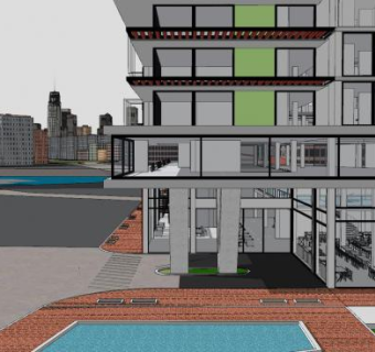 现代综合海滨酒店建筑SU模型下载_sketchup草图大师SKP模型