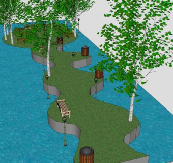 自然水景公园场地SU模型下载_sketchup草图大师SKP模型