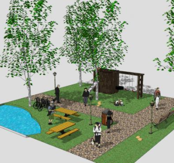 现代游憩设施公园SU模型下载_sketchup草图大师SKP模型