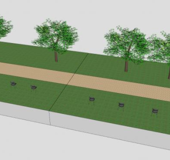 公园走道场景SU模型下载_sketchup草图大师SKP模型