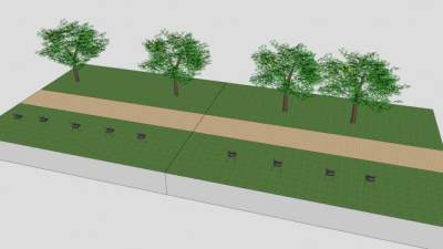 公园走道场景SU模型下载_sketchup草图大师SKP模型