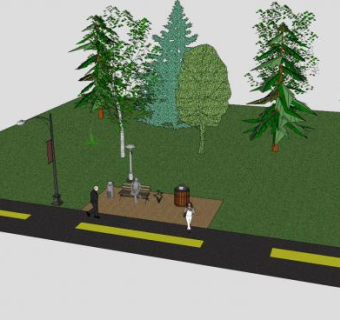 路边园景公园SU模型下载_sketchup草图大师SKP模型