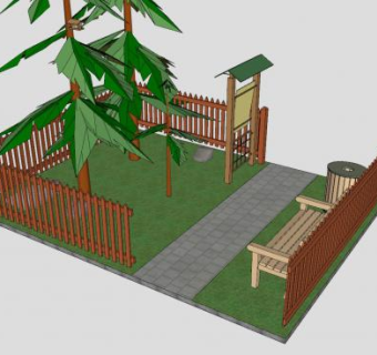 中式小型园林公园SU模型下载_sketchup草图大师SKP模型