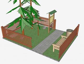 中式小型园林公园SU模型下载_sketchup草图大师SKP模型