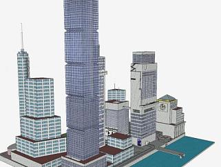 现代城市中心建筑SU模型下载_sketchup草图大师SKP模型