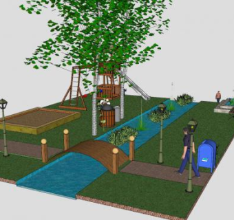 户外休闲运动设施公园SU模型下载_sketchup草图大师SKP模型