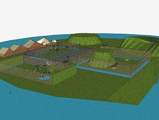 环海岛屿郊区公园建筑SU模型下载_sketchup草图大师SKP模型