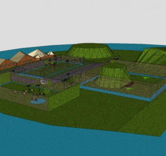 环海岛屿郊区公园建筑SU模型下载_sketchup草图大师SKP模型