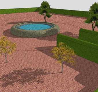 方形池塘观景公园SU模型下载_sketchup草图大师SKP模型