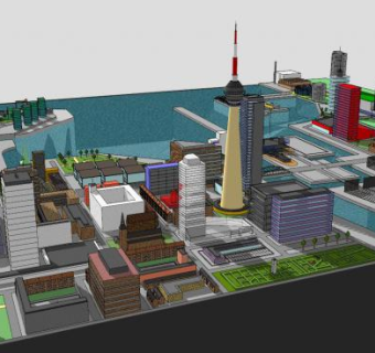 现代大城市户外建筑SU模型下载_sketchup草图大师SKP模型