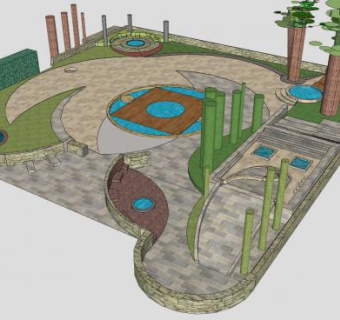 观景水景城市公园SU模型下载_sketchup草图大师SKP模型