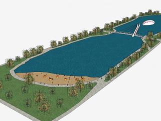 人造沙滩泳池桥园公园SU模型下载_sketchup草图大师SKP模型