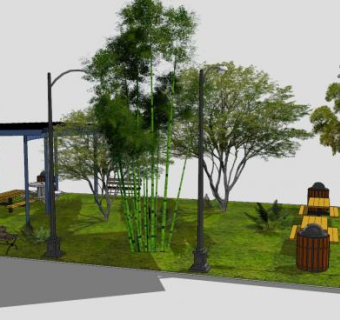 凉亭休憩公园SU模型下载_sketchup草图大师SKP模型