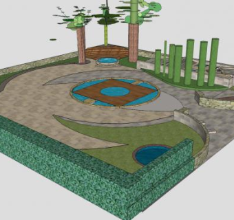 小区休闲型公园SU模型下载_sketchup草图大师SKP模型