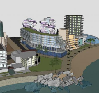 海滨度假胜地现代建筑SU模型下载_sketchup草图大师SKP模型