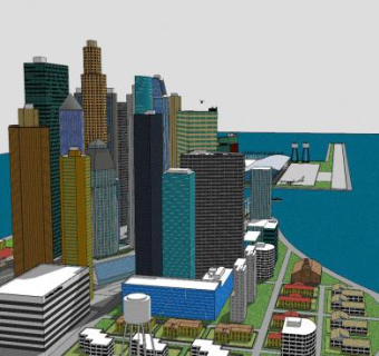 未来大都市建筑SU模型下载_sketchup草图大师SKP模型