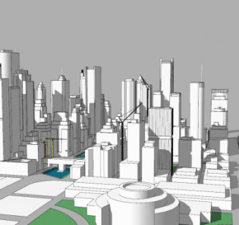 大城市户外城镇建筑SU模型下载_sketchup草图大师SKP模型
